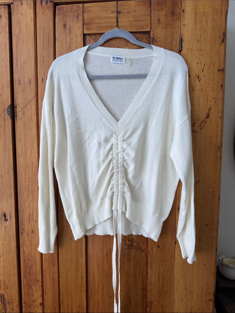 Revolve 27 Miles Ecru V-Neck Drawstring Women's Sweater